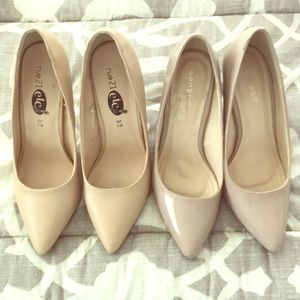 Taupe and tan pumps